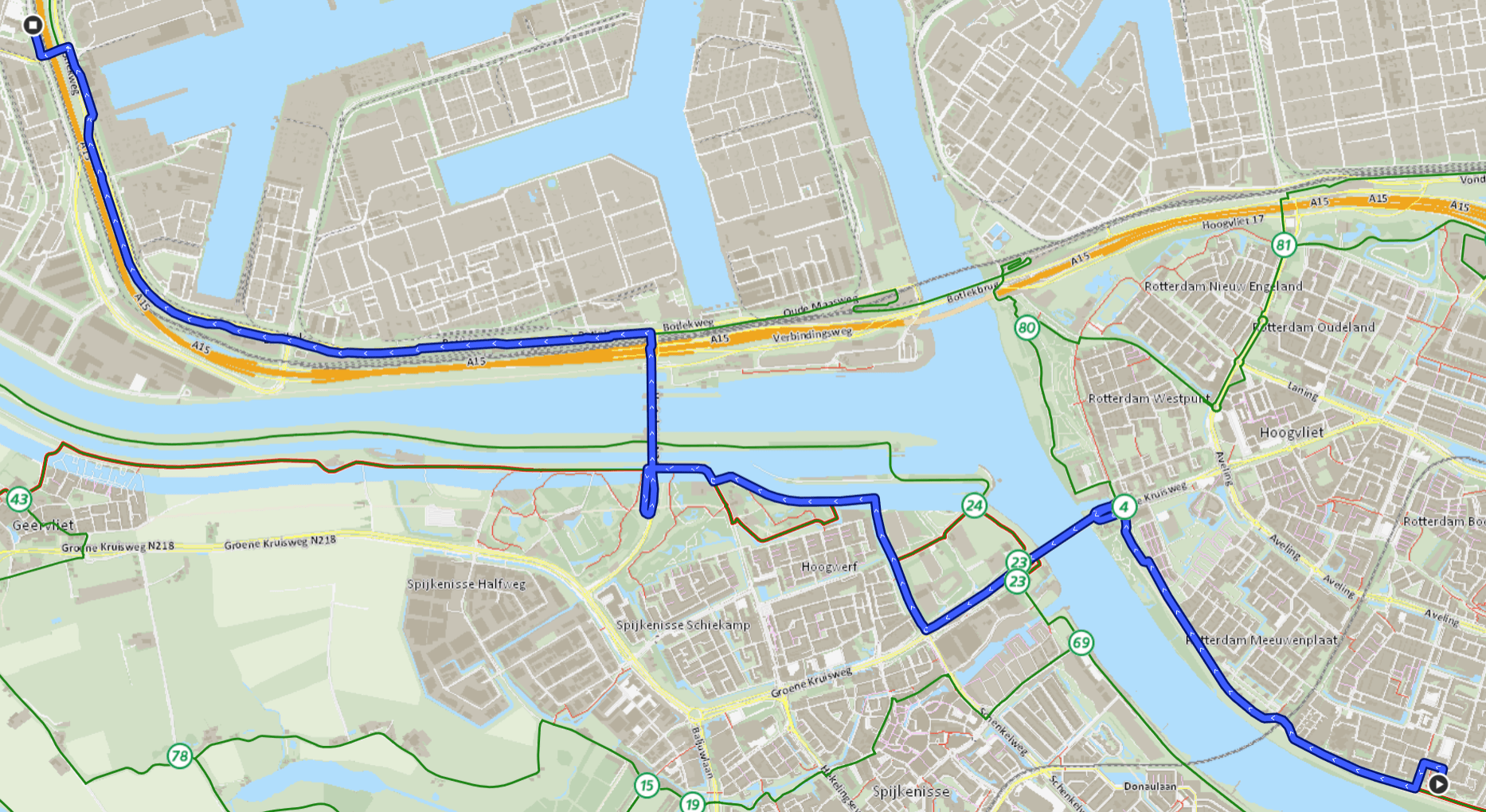 Fietsroute naar Huntsman via Hartelbrug